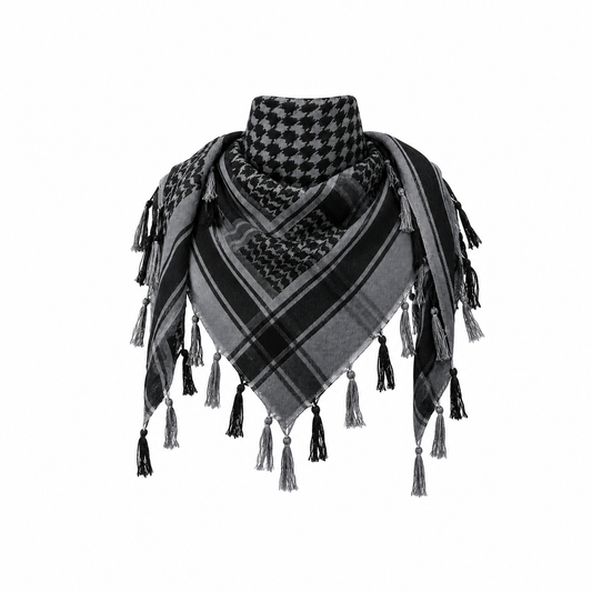 Raymass Premium Black & Grey Shemagh Scarf – Luxury Arabic Keffiyeh for Men & Women