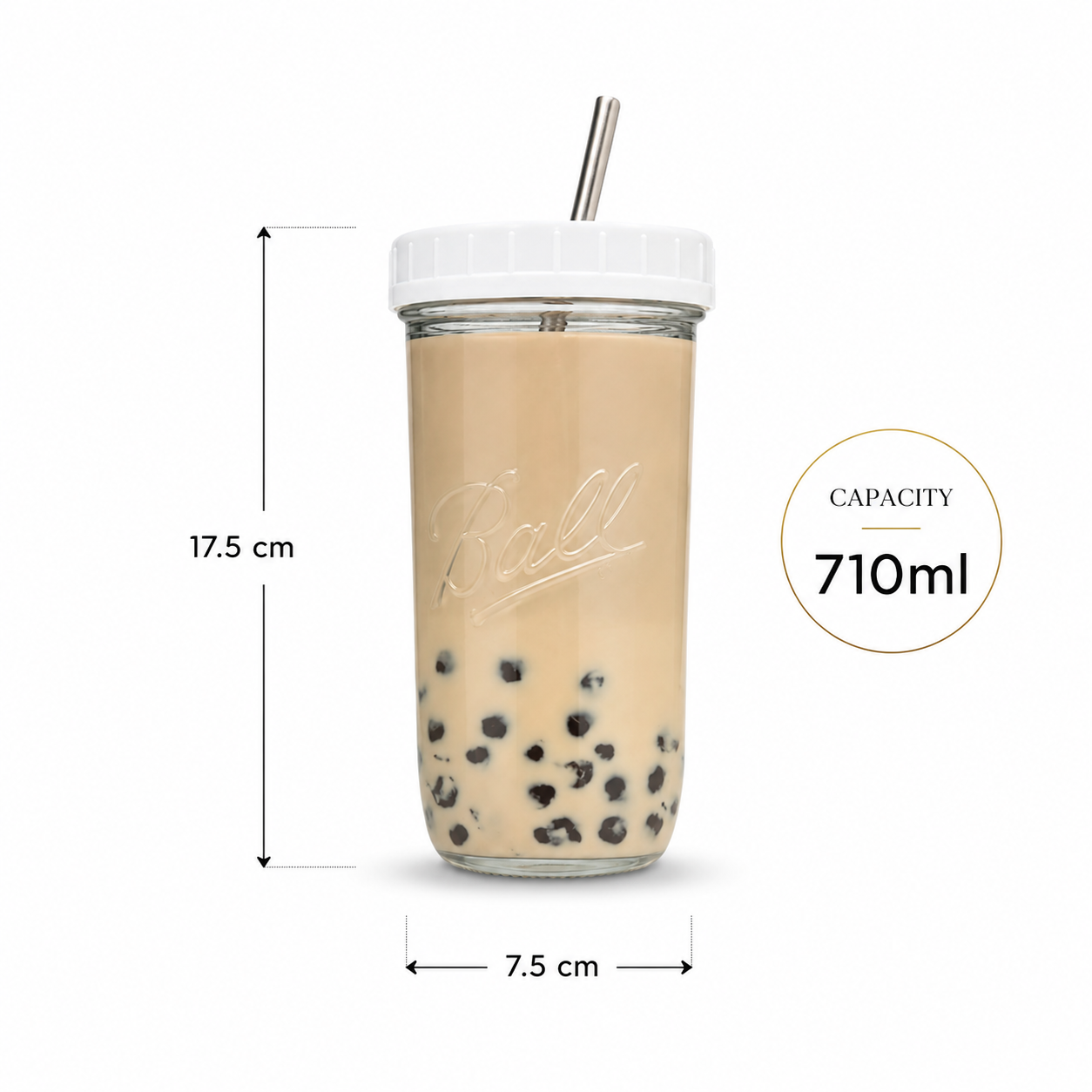 710ml Boba Glass Cup With Lid & Straw