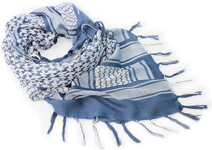 Raymass Premium White & Blue Shemagh Scarf – 100% Cotton Luxury Arabic Keffiyeh for Men & Women