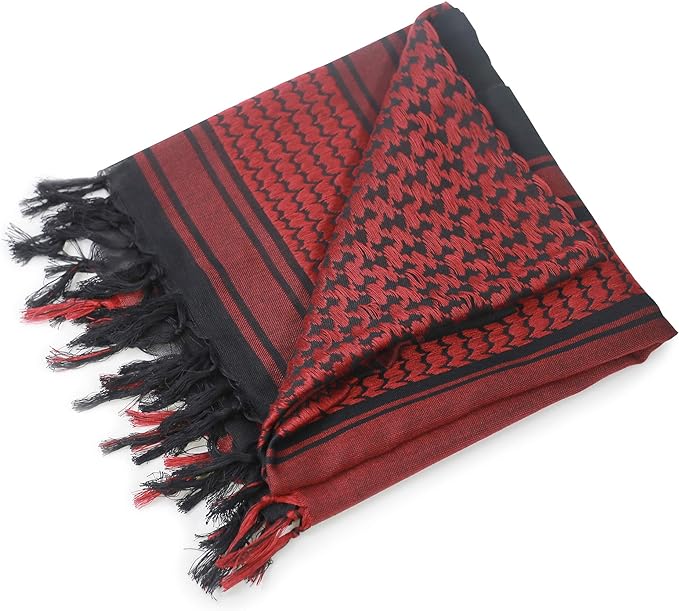Raymass Premium Black & Red Shemagh Cotton Scarf – Luxury Arabic Keffiyeh for Men & Women