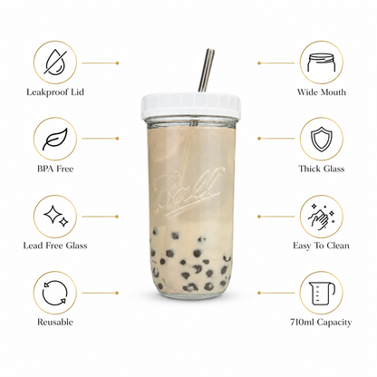710ml Boba Glass Cup With Lid & Straw