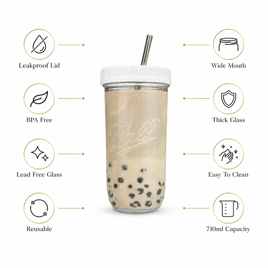 710ml Boba Glass Cup With Lid & Straw