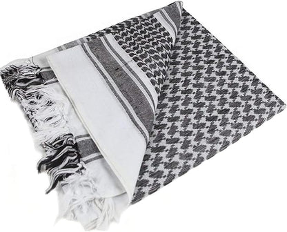 Raymass Classic Black & White Shemagh Scarf – Luxury Arabic Keffiyeh for Men & Women