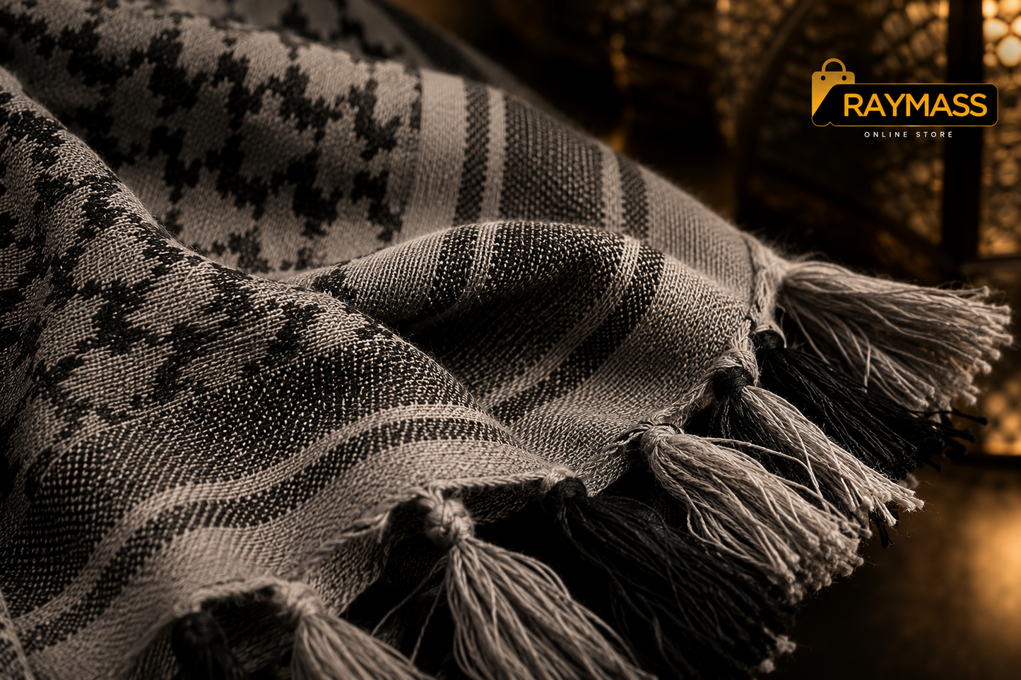 Raymass Premium Grey Shemagh Scarf – Luxury Arabic Keffiyeh for Men & Women