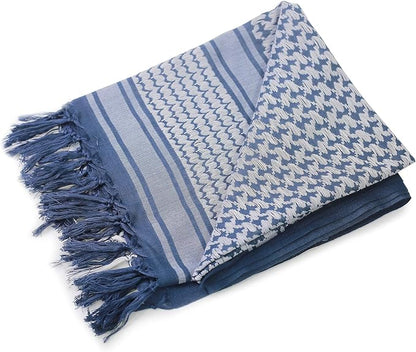 Raymass Premium White & Blue Shemagh Scarf – 100% Cotton Luxury Arabic Keffiyeh for Men & Women