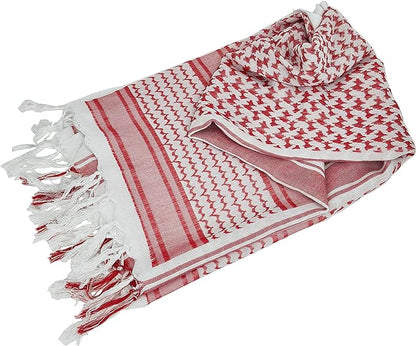 Raymass Premium White & Red Shemagh Scarf – 100% Cotton Luxury Arabic Keffiyeh for Men & Women