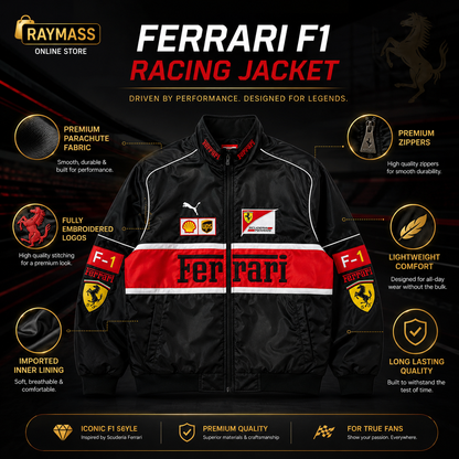 Ferrari F1 Racing Jacket for Men – Premium Embroidered Bomber Jacket