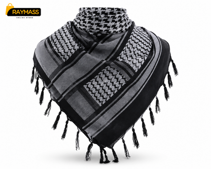 Raymass Premium Black & White Shemagh Scarf – 100% Cotton Luxury Arabic Keffiyeh for Men & Women