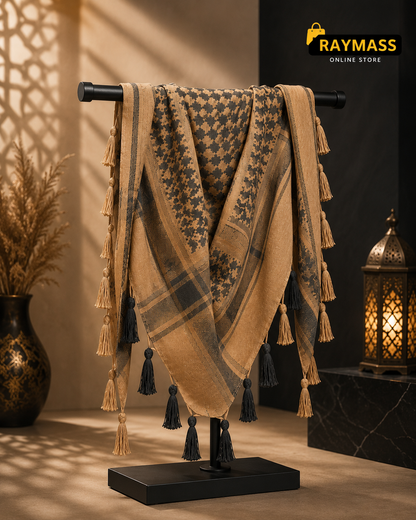 Raymass Premium Brown Shemagh Scarf – 100% Cotton Luxury Arabic Keffiyeh for Men & Women