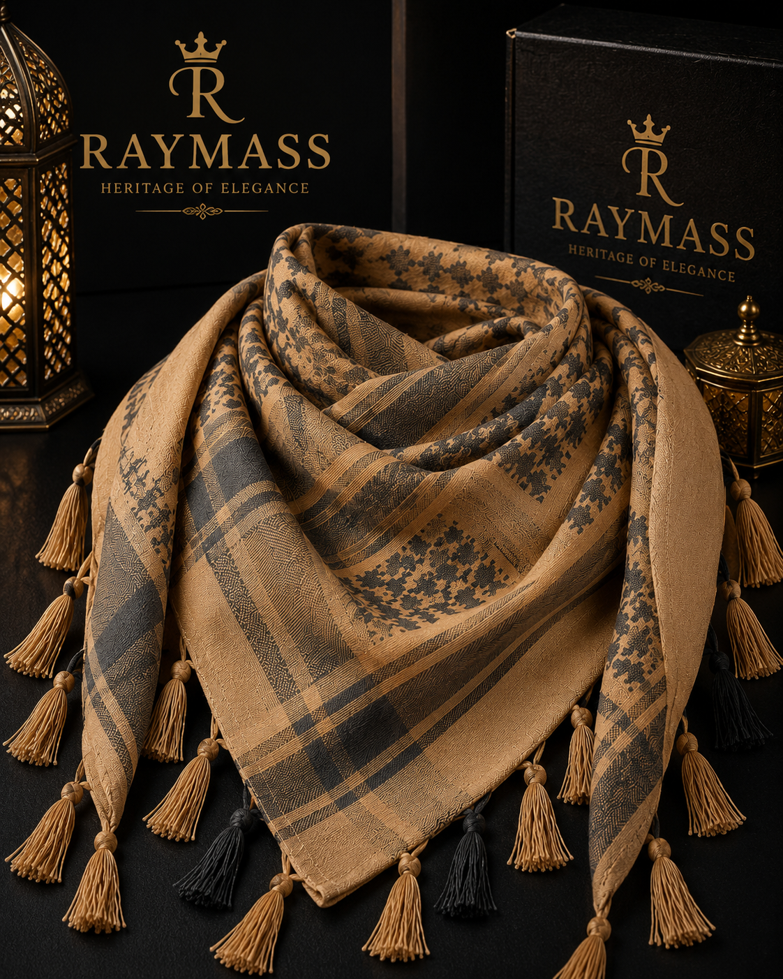 Raymass Premium Brown Shemagh Scarf – 100% Cotton Luxury Arabic Keffiyeh for Men & Women