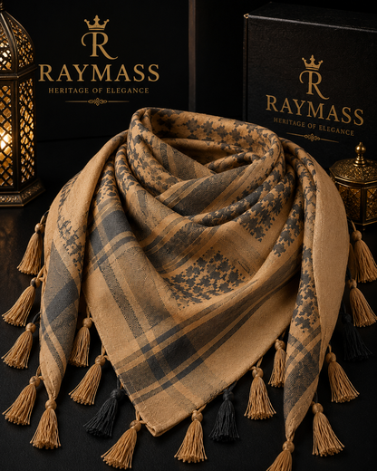 Raymass Premium Brown Shemagh Scarf – 100% Cotton Luxury Arabic Keffiyeh for Men & Women