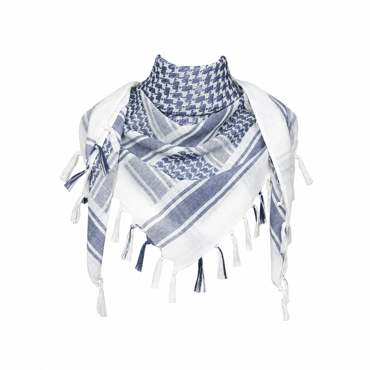 Raymass Premium White & Blue Shemagh Scarf – 100% Cotton Luxury Arabic Keffiyeh for Men & Women