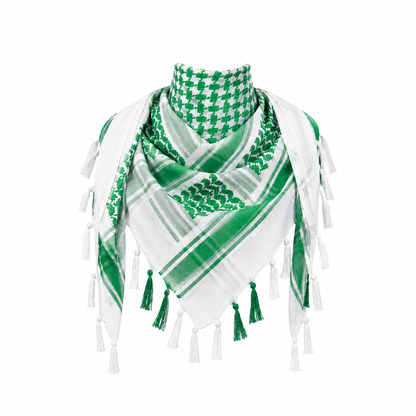 Raymass Premium White & Green Shemagh Scarf – 100% Cotton Luxury Arabic Keffiyeh for Men & Women