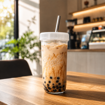 710ml Boba Glass Cup With Lid & Straw