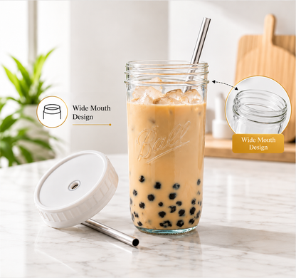 710ml Boba Glass Cup With Lid & Straw