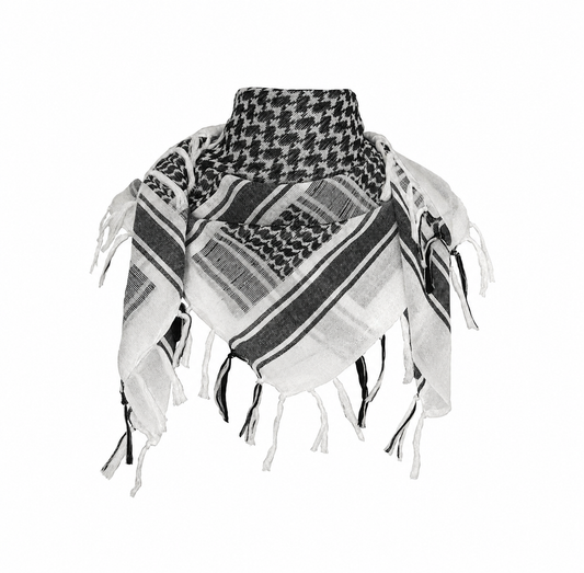Raymass Classic Black & White Shemagh Scarf – Luxury Arabic Keffiyeh for Men & Women