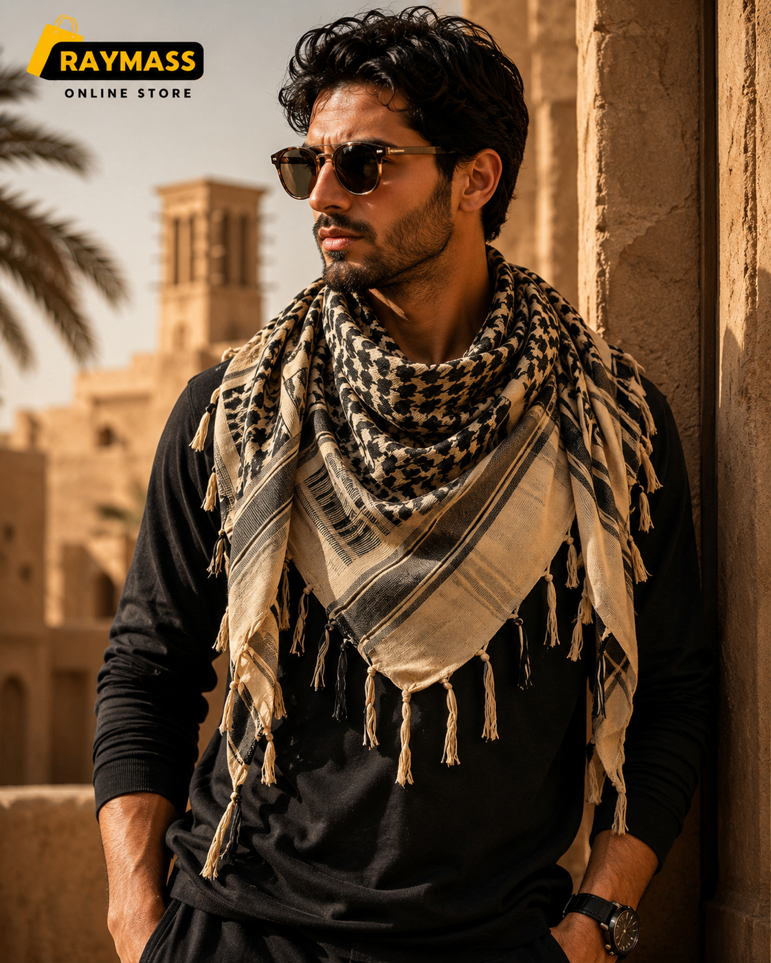 Raymass Premium Arabic Shemagh Scarf Collection – 100% Cotton Keffiyeh for Men & Women | Multiple Colors