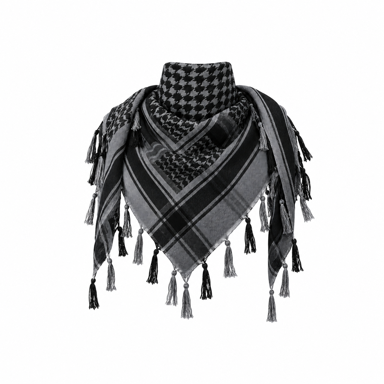 Raymass Premium Black & Grey Shemagh Scarf – Luxury Arabic Keffiyeh for Men & Women