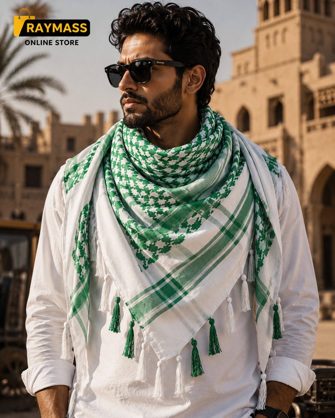 Raymass Premium Arabic Shemagh Scarf Collection – 100% Cotton Keffiyeh for Men & Women | Multiple Colors