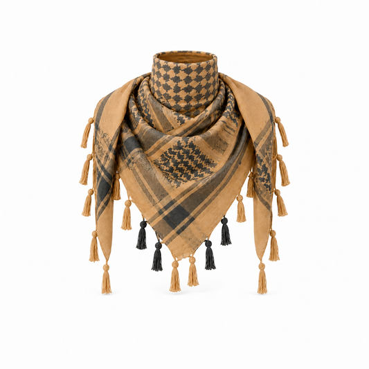 Raymass Premium Brown Shemagh Scarf – 100% Cotton Luxury Arabic Keffiyeh for Men & Women