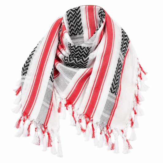 Premium White Red & Black Shemagh Scarf – Luxury Arabic Keffiyeh for Men & Women | Raymass
